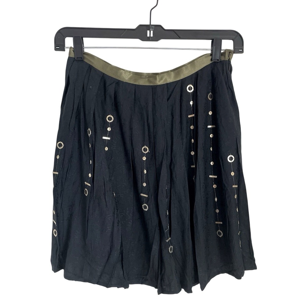 Vintage Y2K Black Pleated Skirt Metal Embellished‎ Indie Boho Festival L